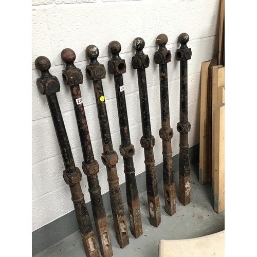 226 - 7 ANTIQUE CAST IRON RAILING BOLLARDS MARKED ABBEY DERBY H48