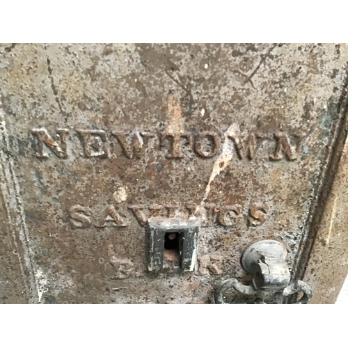 230 - EARLY VICTORIAN SAFE WITH BRASS FITTINGS MARKED TO THE FRONT NEWTOWN SAVINGS BANK 1818 -H20