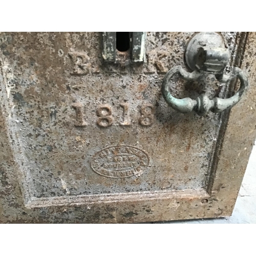 230 - EARLY VICTORIAN SAFE WITH BRASS FITTINGS MARKED TO THE FRONT NEWTOWN SAVINGS BANK 1818 -H20