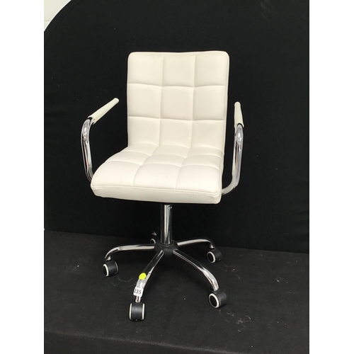 235 - WHITE LEATHER AND CHROME SWIVEL OFFICE CHAIR