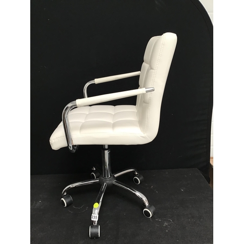 235 - WHITE LEATHER AND CHROME SWIVEL OFFICE CHAIR