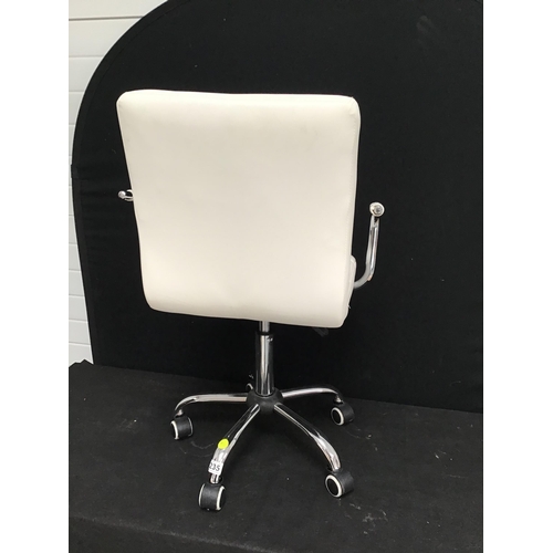 235 - WHITE LEATHER AND CHROME SWIVEL OFFICE CHAIR