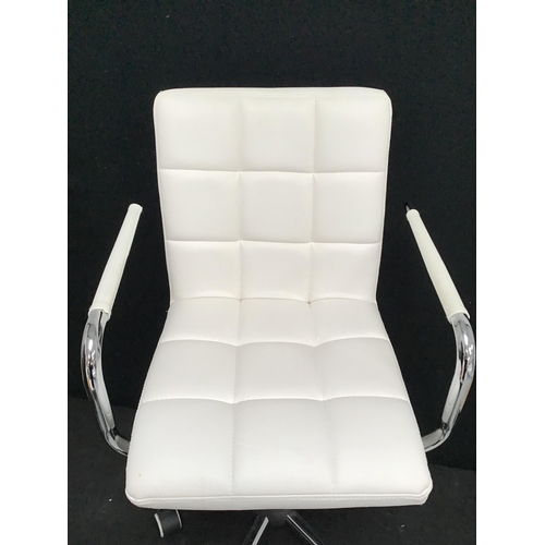 235 - WHITE LEATHER AND CHROME SWIVEL OFFICE CHAIR