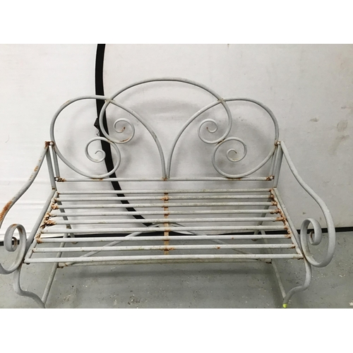 239 - TUBULAR METAL GARDEN BENCH WITH SCROLL BACK AND ARMS A/F -  H36