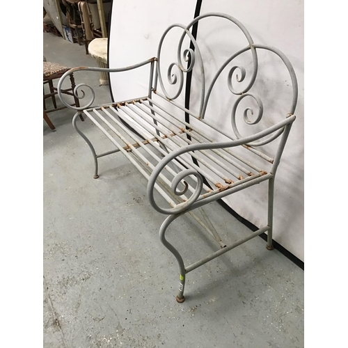 239 - TUBULAR METAL GARDEN BENCH WITH SCROLL BACK AND ARMS A/F -  H36