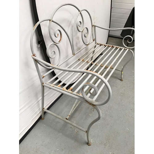 239 - TUBULAR METAL GARDEN BENCH WITH SCROLL BACK AND ARMS A/F -  H36