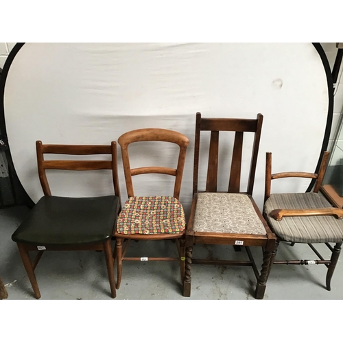 241 - OAK BARLEY TWIST DINING CHAIR AND 3 OTHER CHAIRS