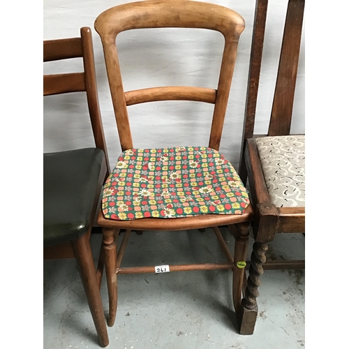 241 - OAK BARLEY TWIST DINING CHAIR AND 3 OTHER CHAIRS