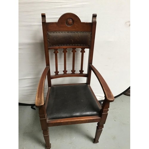 243 - EDWARDIAN OAK ARMCHAIR WITH UPHOLSTERED SEAT IN ART NOUVEAU STYLE