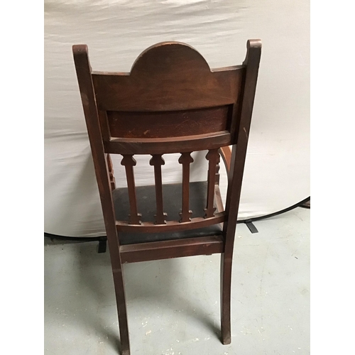 243 - EDWARDIAN OAK ARMCHAIR WITH UPHOLSTERED SEAT IN ART NOUVEAU STYLE