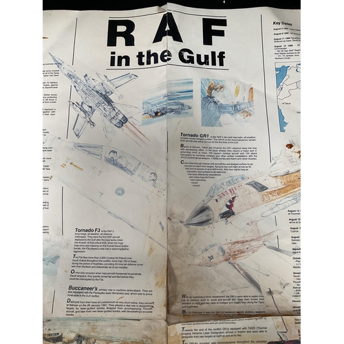 180 - COLLECTION OF RAF SQAUDRON BADGES MOUNTED ON A RAF IN THE GULF INFORMATION POSTER