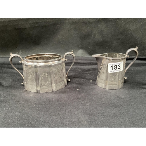 183 - SILVER PLATED 3 PIECE TEA SET ALONG WITH CRUET, TOAST RACK ETC