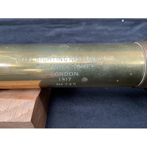 187 - WW1 TEL SIGHTING NO 5 TELESCOPE BY RYLAND AND SON LTD DATED 1917 ON STAND