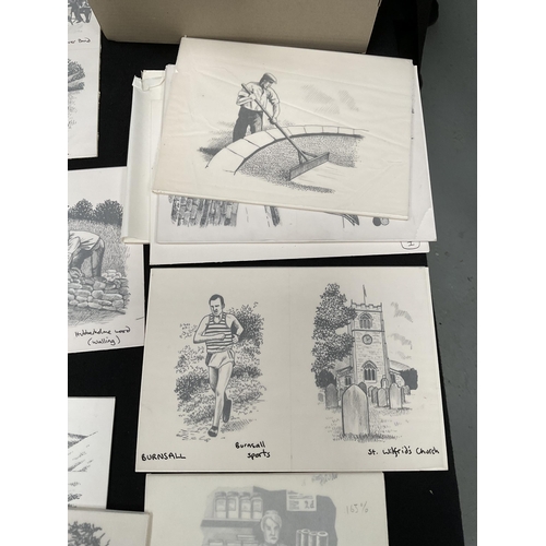 190 - QTY OF ORIGINAL ARTIST PROOF DRAWINGS TO INCLUDE BUILDINGS, PEOPLE, ANIMALS ETC