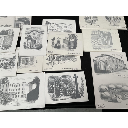 190 - QTY OF ORIGINAL ARTIST PROOF DRAWINGS TO INCLUDE BUILDINGS, PEOPLE, ANIMALS ETC