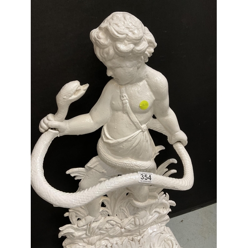 354 - ANTIQUE CAST IRON COALBROOKDALE STYLE STICK STAND DEPICTING YOUNG HERCULES WRESTLING WITH A SNAKE H3... 