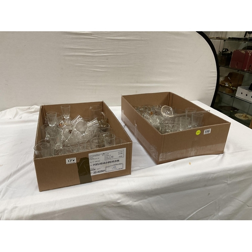 358 - 2 TRAYS OF GLASSWARE