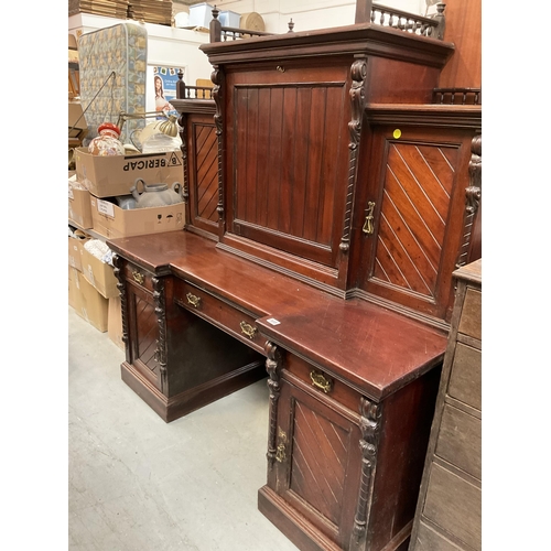 368 - EDWARDIAN MAHOGANY CLERKS DESK WITH FALL FRONT WRITING SLOPE WITH FITTED DRAWERS AND GALLERY TOP  A/... 