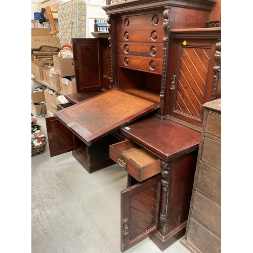 368 - EDWARDIAN MAHOGANY CLERKS DESK WITH FALL FRONT WRITING SLOPE WITH FITTED DRAWERS AND GALLERY TOP  A/... 