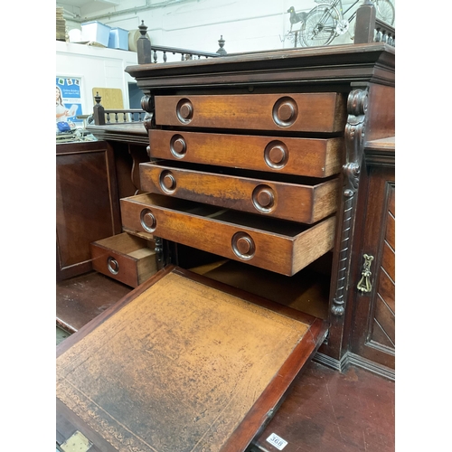 368 - EDWARDIAN MAHOGANY CLERKS DESK WITH FALL FRONT WRITING SLOPE WITH FITTED DRAWERS AND GALLERY TOP  A/... 