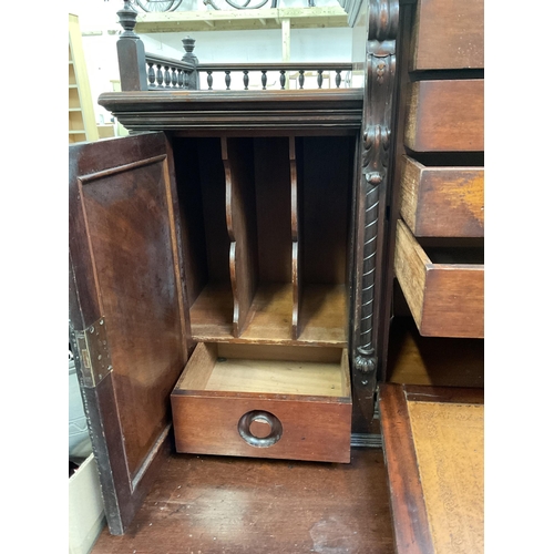 368 - EDWARDIAN MAHOGANY CLERKS DESK WITH FALL FRONT WRITING SLOPE WITH FITTED DRAWERS AND GALLERY TOP  A/... 