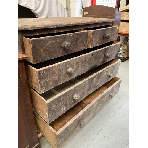 375 - VICTORIAN PINE CHEST OF DRAWERS 2 OVER 3 WITH TURNED WOODEN KNOBS - A/F - H42