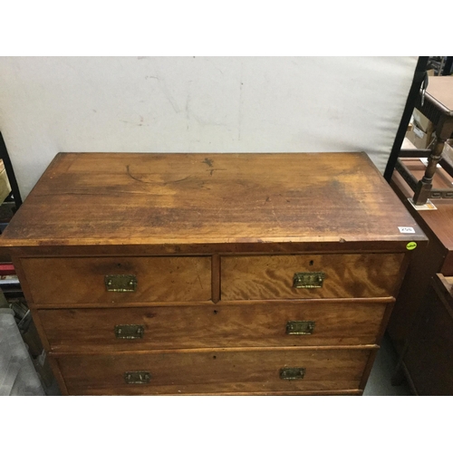 258 - VICTORIAN SATINWOOD 2 OVER 3 CHEST OF DRAWERS WITH BRASS HANDLES H42