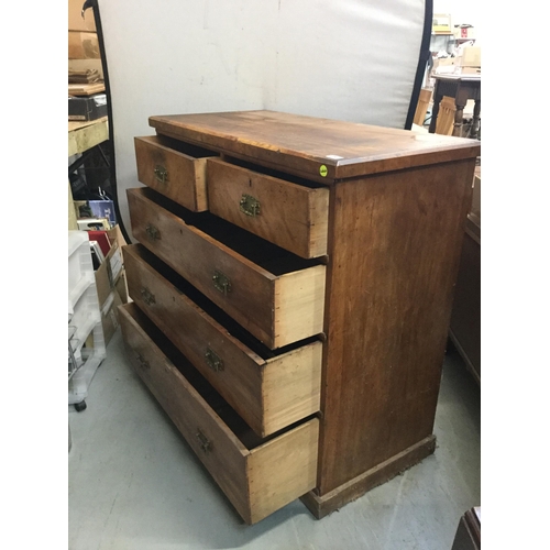 258 - VICTORIAN SATINWOOD 2 OVER 3 CHEST OF DRAWERS WITH BRASS HANDLES H42