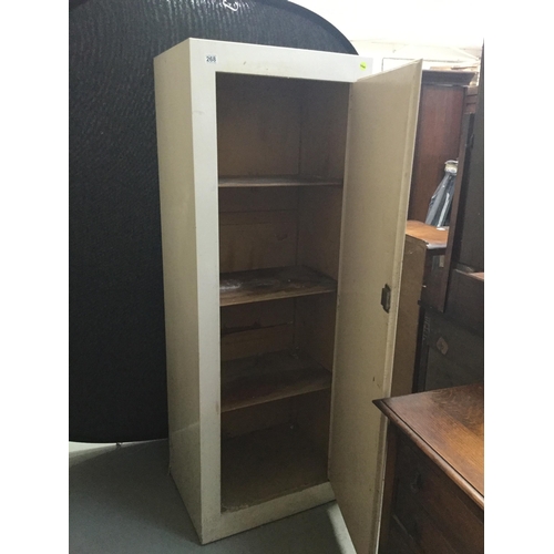 268 - WHITE PAINTED FLOOR STANDING CUPBOARD FITTED WITH 3 SHELVES H66