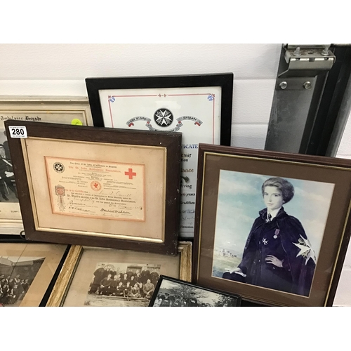 280 - BOX OF PHOTOGRAPHS AND CERTIFICATES OF ST JOHNS AMBULANCE INTEREST