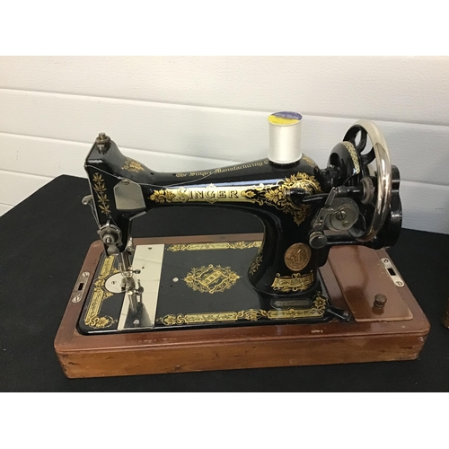 282 - VINTAGE SINGER SEWING MACHINE IN CASE C/W KEY