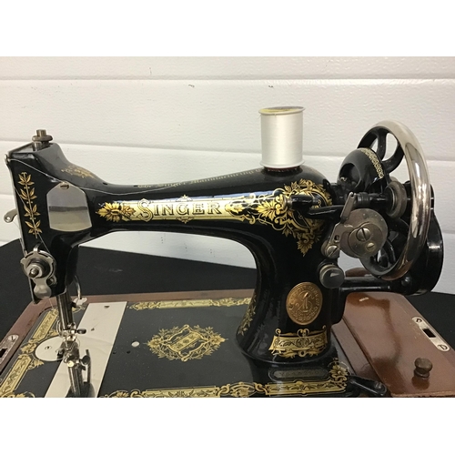 282 - VINTAGE SINGER SEWING MACHINE IN CASE C/W KEY