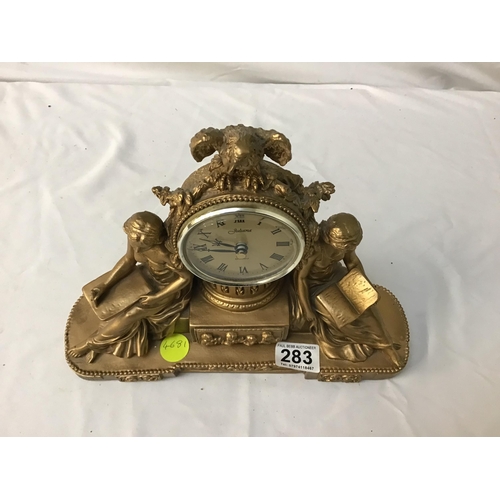 283 - REPRODUCTION  GOLD COLOURED BATTERY MANTLE CLOCK IN FRENCH STYLE H10