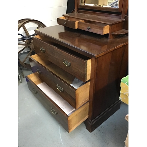 284 - EDWARDIAN MAHOGANY DRESSING TABLE FITTED WITH 5 DRAWERS AND A MIRROR WITH BRASS HANDLES - H70