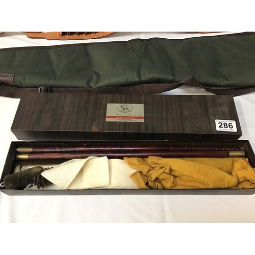 286 - 2 LEATHER CARTRIDGE BELTS GUN CLEANING KIT GUN BAG, BARBOUR WAISTCOAT