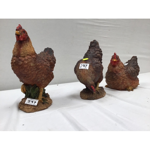 297 - 3 CHICKEN ORNAMENTS