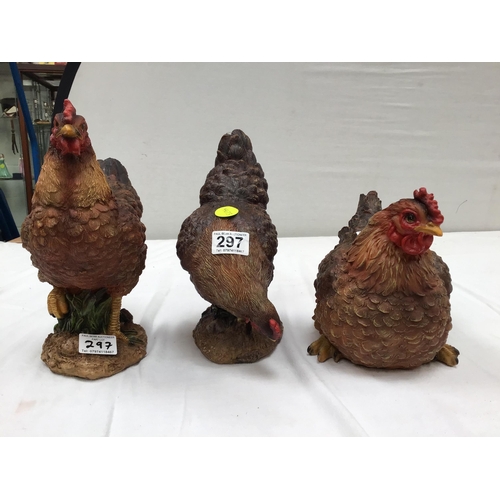 297 - 3 CHICKEN ORNAMENTS