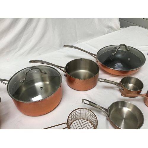 298 - QTY OF MODERN COPPER KITCHEN PANS AND UTENSILS