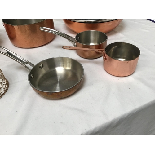 298 - QTY OF MODERN COPPER KITCHEN PANS AND UTENSILS