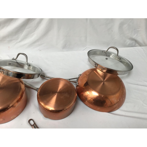 298 - QTY OF MODERN COPPER KITCHEN PANS AND UTENSILS