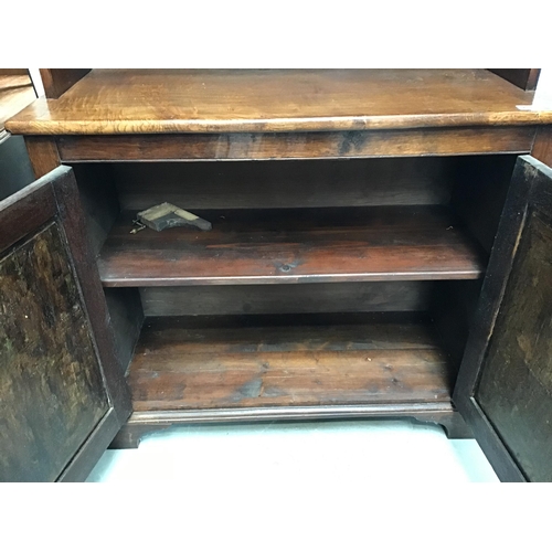 299 - SMALL OAK DRESSER WITH CUPBOARD BASE AND 3 SHELVES ABOVE A/F  - REAR FOOT NEEDS REFIXING H73