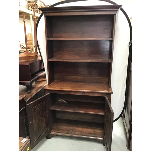 299 - SMALL OAK DRESSER WITH CUPBOARD BASE AND 3 SHELVES ABOVE A/F  - REAR FOOT NEEDS REFIXING H73