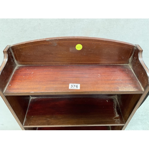 376 - SMALL EDWARDIAN MAHOGANY BOOKCASE WITH INLAID EDGES AND 5 SHELVES A/F H43