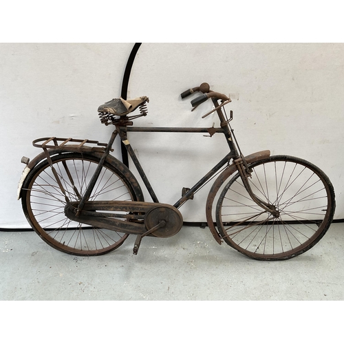 377 - 3 BLACK PAINTED VINTAGE PUSH BIKES TO INCLUDE ROYAL ENFIELD EXAMPLE A/F