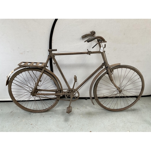 377 - 3 BLACK PAINTED VINTAGE PUSH BIKES TO INCLUDE ROYAL ENFIELD EXAMPLE A/F