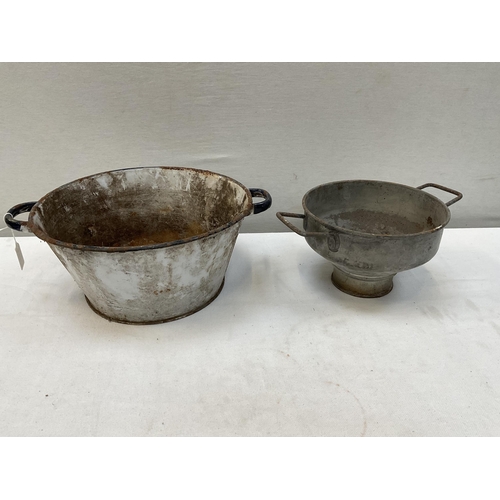 379 - VINTAGE ENAMEL BREAD BIN ALONG WITH A GALVANISED BUCKET, STONEWARE FLAGGON ETC