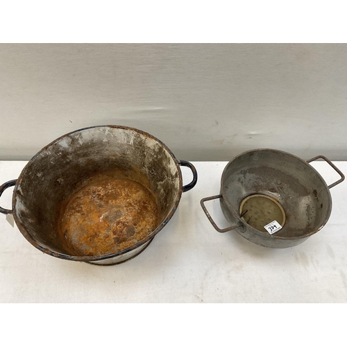 379 - VINTAGE ENAMEL BREAD BIN ALONG WITH A GALVANISED BUCKET, STONEWARE FLAGGON ETC