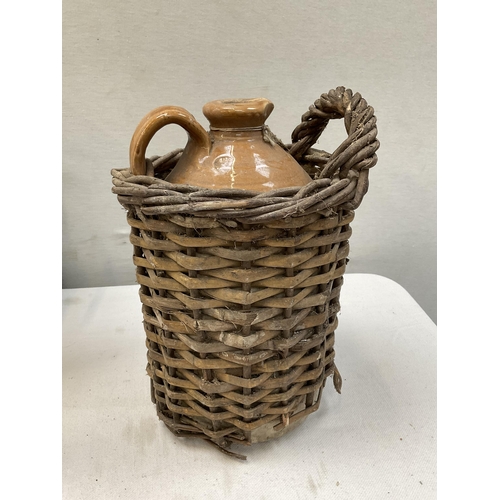 379 - VINTAGE ENAMEL BREAD BIN ALONG WITH A GALVANISED BUCKET, STONEWARE FLAGGON ETC