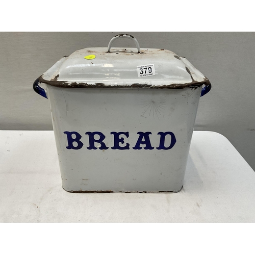 379 - VINTAGE ENAMEL BREAD BIN ALONG WITH A GALVANISED BUCKET, STONEWARE FLAGGON ETC