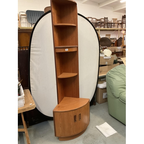 384 - RETRO BADGED G PLAN TEAK FLOOR STANDING CORNER UNIT WITH 2 DOOR CUPBOARD BASE AND 2 SHELVES ABOVE - ... 